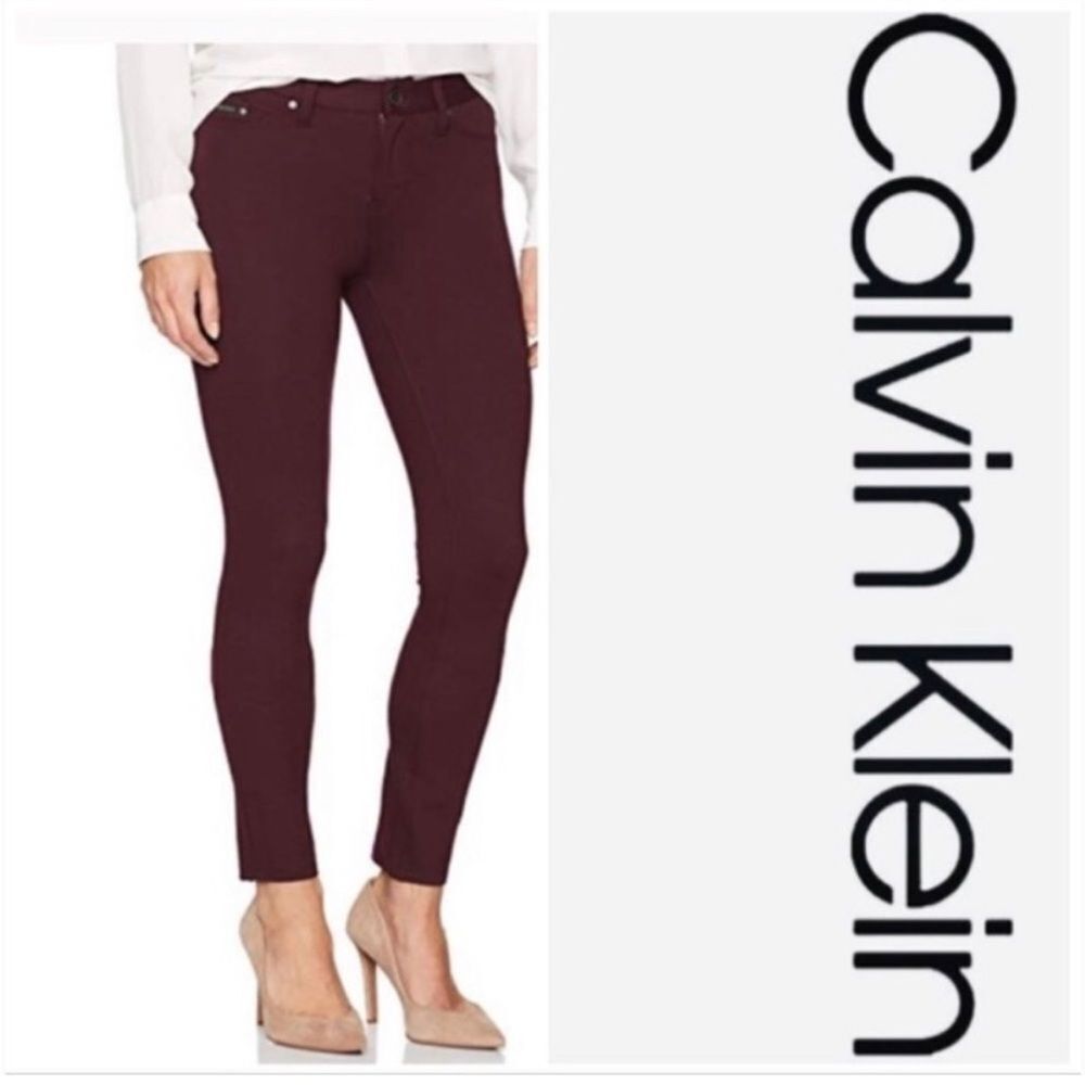 NWT Calvin Klein Skinny Fit Stretch Ponte Pants Elderberry Burgundy 6 Jeggings